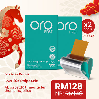 ORO FIRST Hangover Prevention Strips - 2 Box Bundle (20 Servings)