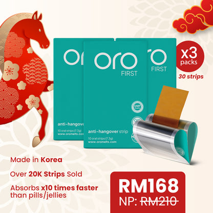 ORO FIRST Hangover Prevention Strips - 3 Box Bundle (30 Servings)
