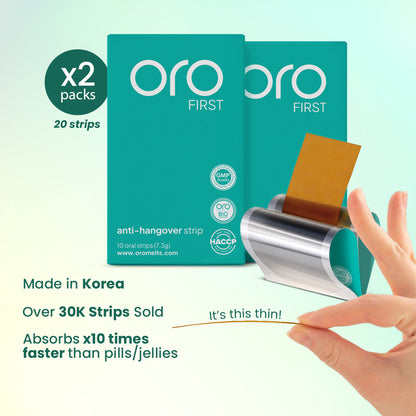 ORO FIRST Hangover Prevention Strips - 2 Box Bundle (20 Servings)