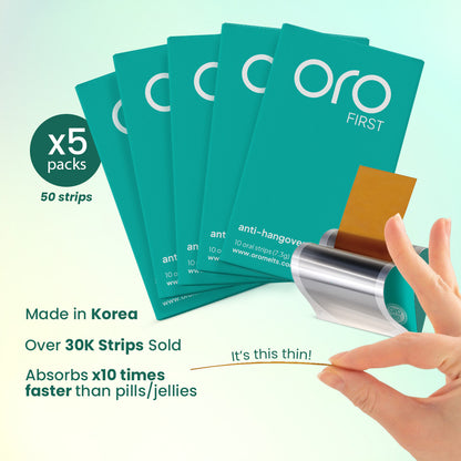 ORO FIRST Hangover Prevention Strips - 5 Box Bundle (50 Servings)